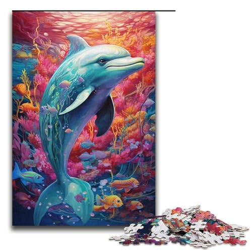 1000-teiliges Puzzle für Erwachsene, farbiges Delfin-Spielzeug, Geschenk, ganze Familie, Größe 38 x 26 cm von KJYMNC