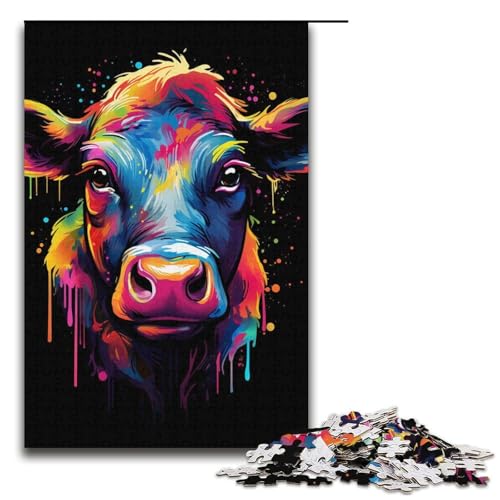 1000-teiliges Puzzle für Erwachsene, farbiges Kuh-Puzzle, praktisches Spiel zum Zeitvertreib zu Hause für Teenager ab 14 Jahren, Größe 38 x 26 cm von KJYMNC
