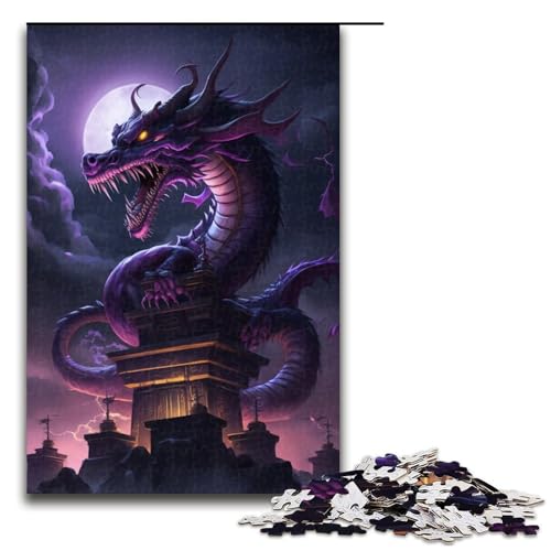 1000-teiliges Puzzle für Erwachsene, lila Fliegender Drache, praktisches Spiel, Zeitvertreib zu Hause, für Teenager ab 14 Jahren, Größe 50 x 75 cm von KJYMNC
