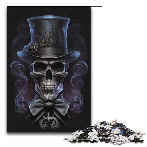 1000-teiliges Puzzle für Erwachsene, schwarzes Totenkopf-Puzzle, praktisches Spiel, tolle Geschenke für Weihnachten, Größe 38 x 26 cm von KJYMNC