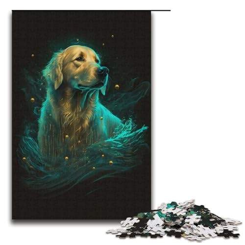 1000-teiliges Puzzle für Erwachsene, verträumter Golden Retriever, Puzzle für Erwachsene, Papppuzzle, dekomprimierendes intellektuelles Lernspielzeug, Größe 38 x 26 cm von KJYMNC
