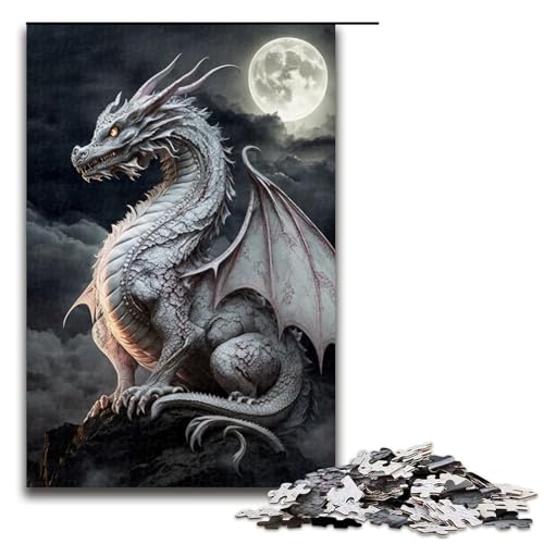 1000-teiliges Puzzle für Erwachsene, weißer Fliegender Drache, Puzzle für Erwachsene, Holzpuzzle, Lernspielzeug, Größe 50 x 75 cm von KJYMNC