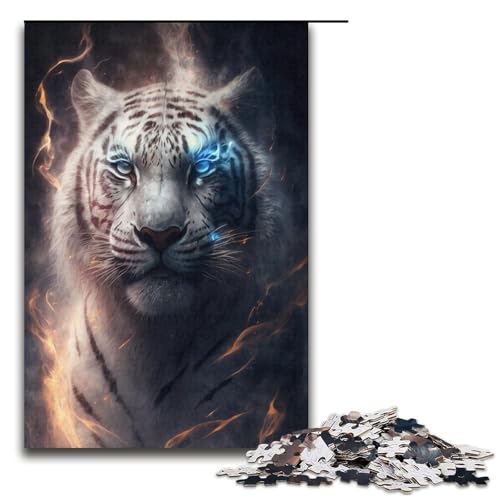 1000-teiliges Puzzle für Erwachsene, weißer Tiger, Spiele, Spielzeug, Geschenk, ganze Familie, Größe 38 x 26 cm von KJYMNC