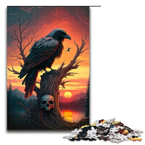 1000-teiliges Puzzle für Erwachsene „Krähen bei Sonnenuntergang“, Familien-Muster zum Zusammenbauen, ganze Familie, Größe 50 x 75 cm von KJYMNC