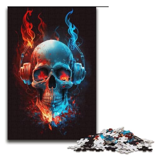 1000-teiliges Puzzle mit Kopfhörern und Totenkopf, Puzzle für Erwachsene, Karton, anspruchsvolles Spiel, Größe 38 x 26 cm von KJYMNC