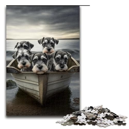 1000-teiliges Puzzle mit Schnauzer-Welpen, Puzzle für Erwachsene, Holzpuzzle, anspruchsvolles Spiel, Größe 50 x 75 cm von KJYMNC
