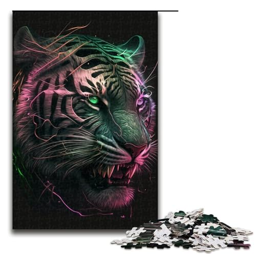 1000-teiliges Puzzle mit grünem Tiger für Erwachsene ganze Familie. Größe 50 x 75 cm von KJYMNC