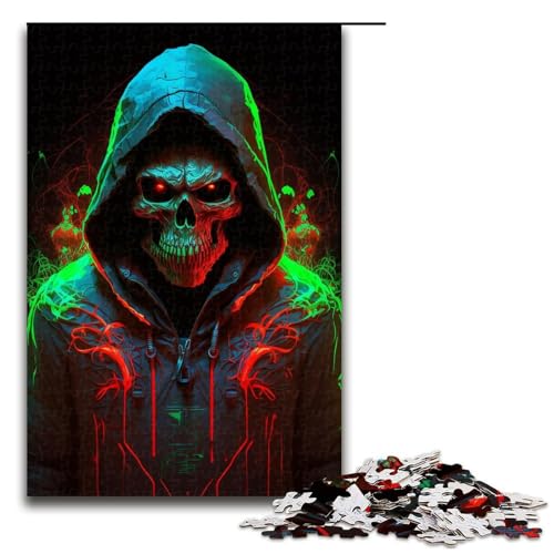 1000-teiliges Puzzle mit grünem Totenkopf für Erwachsene ganze Familie. Größe 50 x 75 cm von KJYMNC