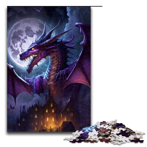 1000-teiliges Puzzle mit lila fliegendem Drachen, Geschenkideen für Erwachsene, geeignet für Teenager ab 14 Jahren, Größe 50 x 75 cm von KJYMNC