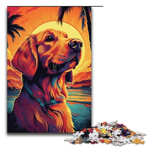 1000-teiliges Retro-Puzzle mit Golden Retriever-Hund für Erwachsene, Papppuzzle, tolles Geschenk für Erwachsene, Größe 38 x 26 cm von KJYMNC