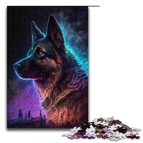 1000-teiliges Schäferhund-Puzzle für Erwachsene, Holzpuzzle, tolles Geschenk für Erwachsene, Größe 50 x 75 cm von KJYMNC