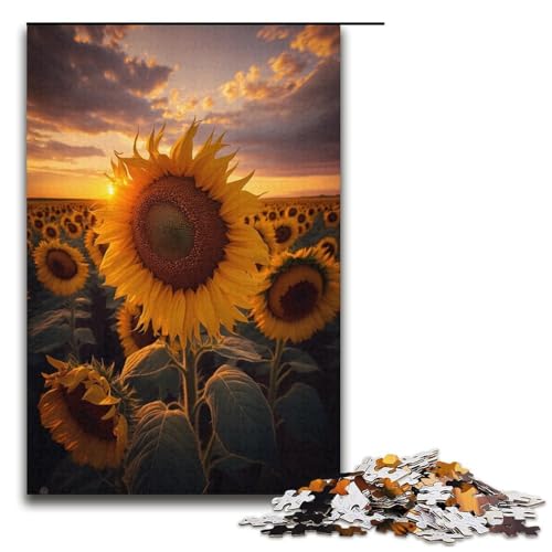 1000-teiliges Sonnenblumen-Puzzle, Kartonpuzzle, tolles Geschenk für Erwachsene, Größe 38 x 26 cm von KJYMNC