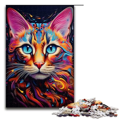 1000-teiliges Trippy Bengal Cat Puzzle für Erwachsene ganze Familie. Größe 50 x 75 cm von KJYMNC