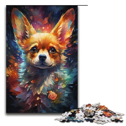 1000-teiliges farbenfrohes psychedelisches Chihuahua-Hunde-Puzzle für Erwachsene ganze Familie. Größe 38 x 26 cm von KJYMNC