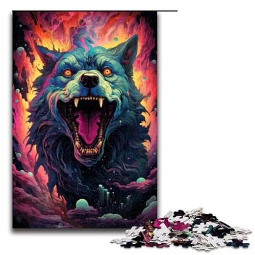 1000-teiliges farbenfrohes psychedelisches Puzzle mit bösem Hund aus der Zukunft für Erwachsene ganze Familie. Größe 50 x 75 cm von KJYMNC