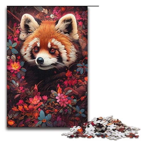 Buntes rotes Panda-Puzzle, 1000 Teile, Puzzle für Erwachsene, praktisches Spiel, Kunstwerk, Geschenk für Teenager ab 14 Jahren, Größe 38 x 26 cm von KJYMNC