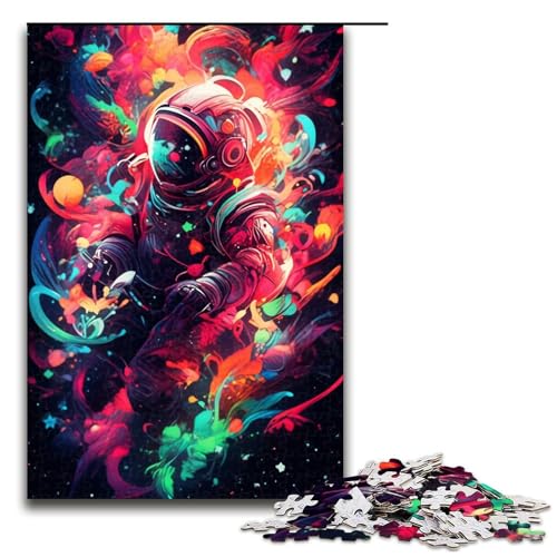 Farbiges Astronauten-Puzzle für Erwachsene, 1000 Teile, Familienspaß-Puzzle, Stressabbau, schwierige Herausforderung, Größe 50 x 75 cm von KJYMNC