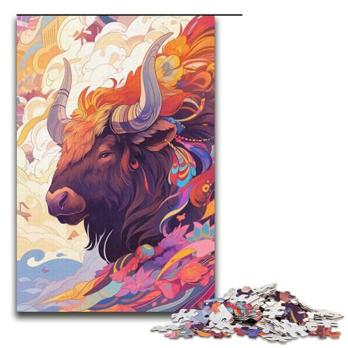 Farbiges Yak-Puzzle, 1000 Teile, Puzzle für Erwachsene, praktisches Spiel, Kunstwerk, Geschenk für Teenager ab 14 Jahren, Größe 38 x 26 cm von KJYMNC