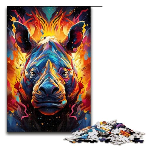 Farbmalerei-Nashorn-Puzzle, 1000 Teile, Puzzle für Erwachsene, praktisches Spiel, Kunstwerk, Geschenk für Teenager ab 14 Jahren, Größe 50 x 75 cm von KJYMNC