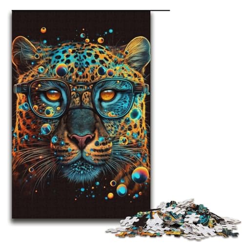 Leopard mit Brille, 1000-teiliges Puzzle für Erwachsene, Geburtstagsgeschenk, Geschenke für Teenager ab 14 Jahren, Größe 38 x 26 cm von KJYMNC