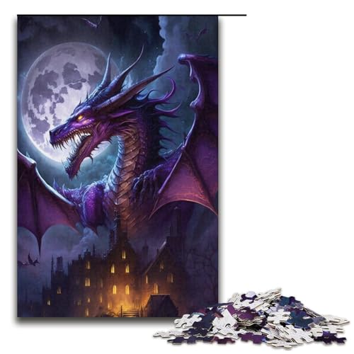 Lila Fliegender Drache, 1000-teiliges Puzzle für Erwachsene, lustiges Puzzle für Teenager ab 14 Jahren, Größe 38 x 26 cm von KJYMNC