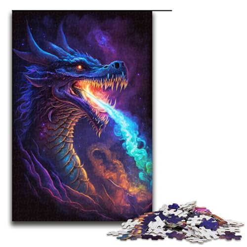 Lila Fliegender Drache, Puzzle, 1000 Teile, Puzzle für Erwachsene, praktisches Spiel, Kunstwerk, Geschenk für Teenager ab 14 Jahren, Größe 50 x 75 cm von KJYMNC