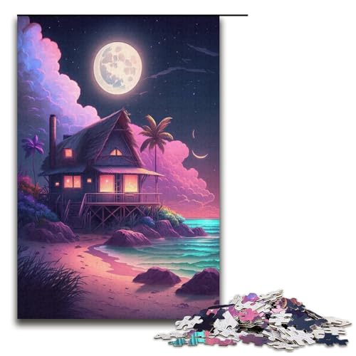 Neon Beach House Puzzle, 1000 Teile, Puzzle für Erwachsene, Mitmach-Spiel, Kunstwerk, Geschenk für Teenager ab 14 Jahren, Größe 38 x 26 cm von KJYMNC