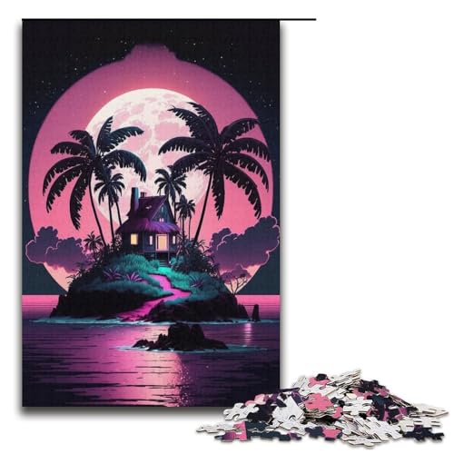 Neon Island House Puzzle, 1000 Teile, Puzzle für Erwachsene, Mitmach-Spiel, Kunstwerk, Geschenk für Teenager ab 14 Jahren, Größe 38 x 26 cm von KJYMNC
