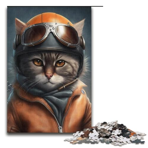 Pilot Cat Puzzle für Erwachsene, 1000 Teile, Familienspaß, Puzzle zum Stressabbau, schwierige Herausforderung, Größe 38 x 26 cm von KJYMNC