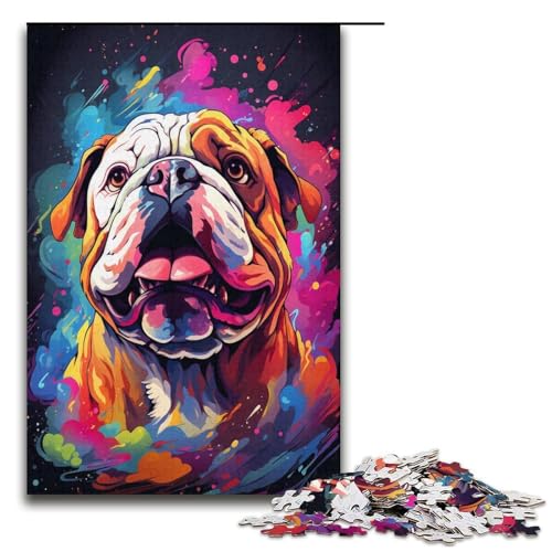 Psychedelic Bulldog Puzzle für Erwachsene, 1000 Teile, bunt, psychedelisch, Größe 38 x 26 cm, für Familien von KJYMNC