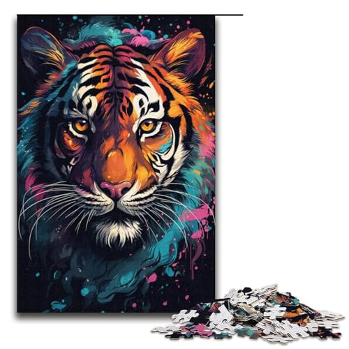Puzzle 1000 Teile, Aquarellmalerei, Tiger, Papppuzzle, Lernspiele, Heimdekoration, Größe 38 x 26 cm von KJYMNC