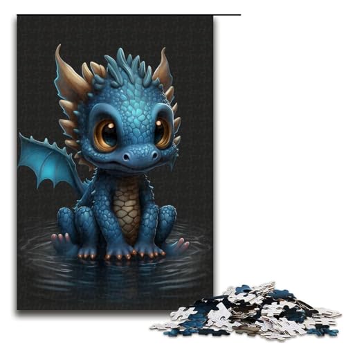 Puzzle 1000 Teile, Blauer Babydrache, Holzpuzzle, Lernspiele, Heimdekoration, Größe 50 x 75 cm von KJYMNC