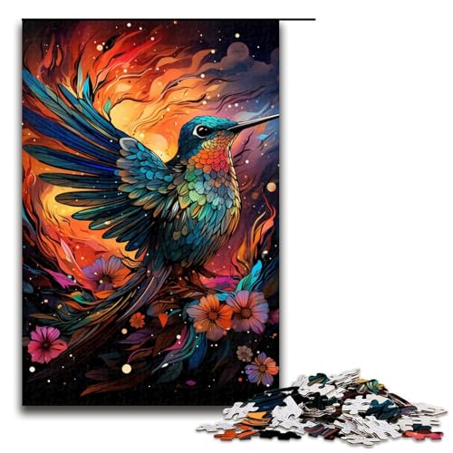Puzzle 1000 Teile, Bunte Psychedelie von Kolibris im Sternenhimmel, Puzzle für Erwachsene, tolles Geschenk für Erwachsene, Größe 50 x 75 cm von KJYMNC