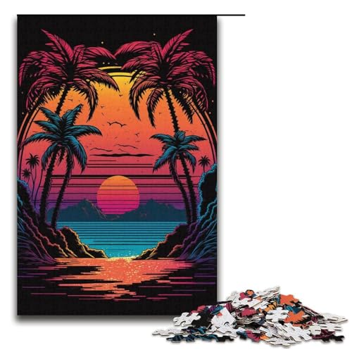 Puzzle 1000 Teile, Neonlandschaft, Papppuzzle, Lernspiele, Heimdekoration, Größe 38 x 26 cm von KJYMNC