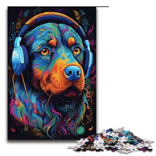Puzzle 1000 Teile, Psychedelisches Rottweiler-Puzzle für Erwachsene, Papppuzzle, Denksportaufgabe für Erwachsene, Größe 38 x 26 cm von KJYMNC