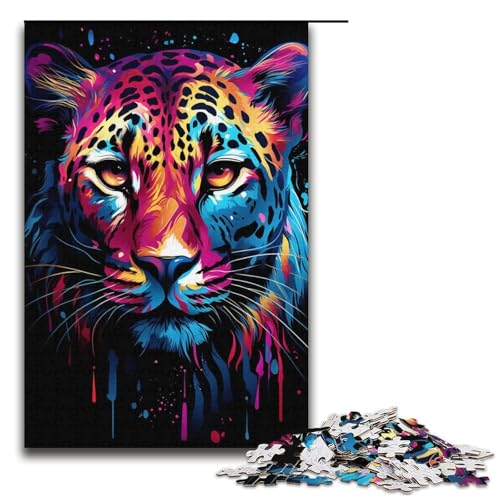 Puzzle 1000 Teile, buntes Leoparden-Puzzle, Papppuzzle, Lernspiele, Heimdekoration, Größe 38 x 26 cm von KJYMNC