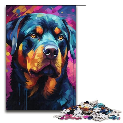 Puzzle 1000 Teile, buntes Rottweiler-Puzzle aus Pappe, Lernspiele, Heimdekoration, Größe 38 x 26 cm von KJYMNC