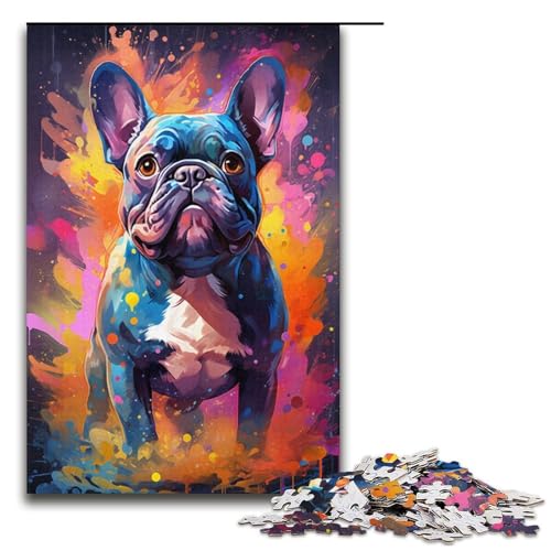 Puzzle 1000 Teile, buntes psychedelisches Gemälde Einer Bulldogge, Papppuzzle, Lernspiele, Heimdekoration, Größe 38 x 26 cm von KJYMNC