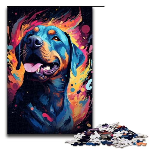 Puzzle 1000 Teile, buntes psychedelisches Rottweiler-Puzzle, Holzpuzzle, Lernspiele, Heimdekoration, Größe 50 x 75 cm von KJYMNC