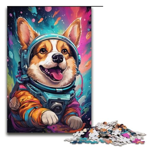 Puzzle 1000 Teile, farbenfrohes Weltraum-Corgi-Hunde-Puzzle für Erwachsene, tolles Geschenk für Erwachsene, Größe 38 x 26 cm von KJYMNC