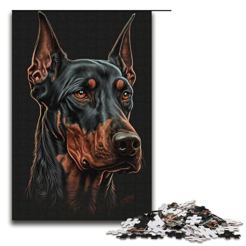 Puzzle 1000 Teile, farbiges Dobermann-Puzzle, Papppuzzle, Lernspiele, Heimdekoration, Größe 38 x 26 cm von KJYMNC