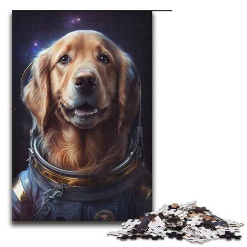 Puzzle 1000 Teile Astronaut Golden Retriever Puzzle für Erwachsene, tolles Geschenk für Erwachsene, Größe 38 x 26 cm von KJYMNC