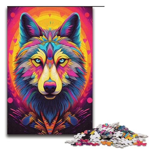 Puzzle 1000 Teile Buntes Wolf-Puzzle für Erwachsene, Papppuzzle, Lernspiel für Erwachsene, Größe 38 x 26 cm von KJYMNC
