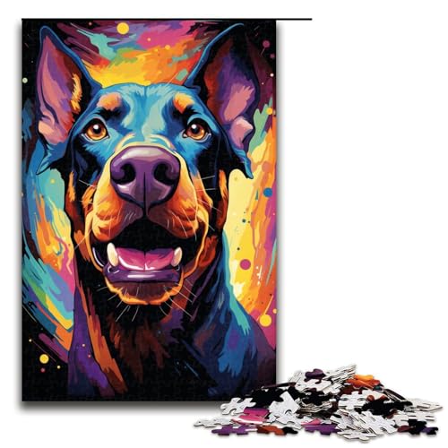 Puzzle 1000 Teile Dobermann-Pinscher, farbenfrohes psychedelisches Puzzle aus Holz, Lernspiele, Heimdekoration, Größe 50 x 75 cm Puzzle 1000 Teile Dobermann-Pinscher, farbenfrohes psychedelisches Puzzle aus Holz, Lernspiele, Heimdekoration, Größe 50 x 75 cm von KJYMNC