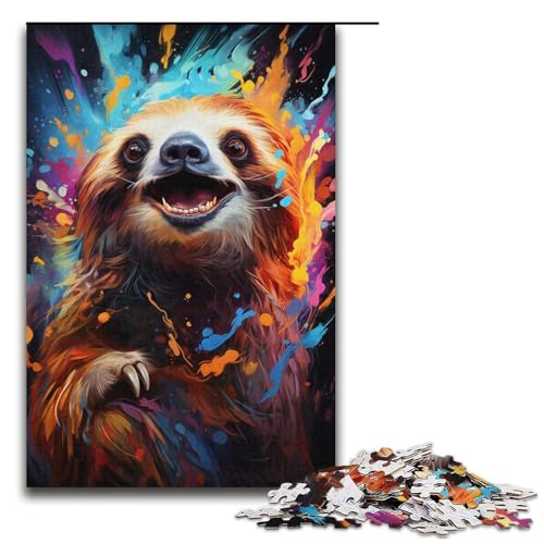 Puzzle 1000 Teile Gemälde Buntes Faultier-Kunstpuzzle für Erwachsene, Kartonpuzzle, Lernspiel für Erwachsene, Größe 38 x 26 cm von KJYMNC