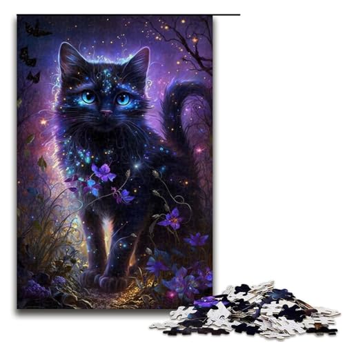 Puzzle 1000 Teile Katze Blume Galaxie Puzzle für Erwachsene Holzpuzzle Lernspiel für Erwachsene Größe 50x75 cm von KJYMNC