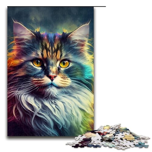 Puzzle 1000 Teile Katzenmalerei-Puzzle für Erwachsene, tolles Geschenk für Erwachsene, Größe 50 x 75 cm von KJYMNC