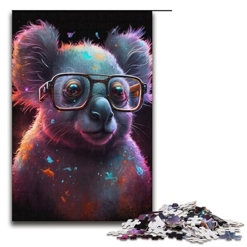 Puzzle 1000 Teile Koala mit Brille Puzzle für Erwachsene Kartonpuzzle Lernspiel für Erwachsene Größe 38x26 cm von KJYMNC