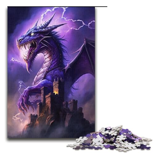 Puzzle 1000 Teile Lila Fliegender Drache Puzzle aus Pappe Lernspiele Heimdekoration Größe 38 x 26 cm von KJYMNC