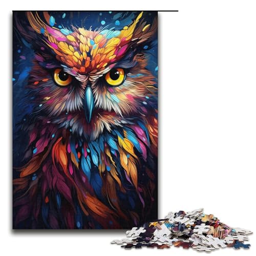 Puzzle 1000 Teile Regenbogen-Eule für Erwachsene, Puzzle, tolles Geschenk für Erwachsene, Größe 38 x 26 cm von KJYMNC